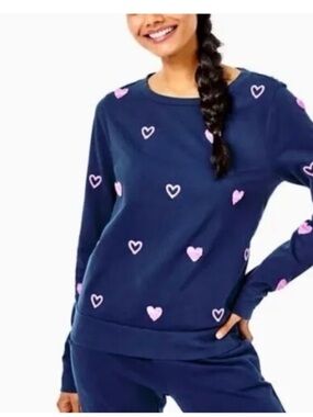 Lilly Pulitzer Rami Sweatshirt High Tide Navy Wild Heart Chenille Size M